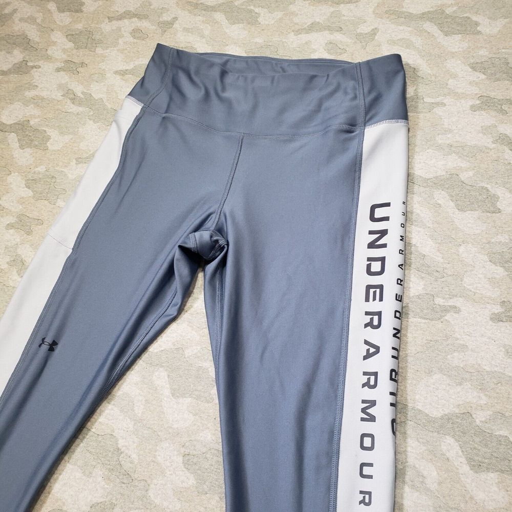 Under Armour Leggings Womens 1X Plus Blue Spell Out Gym Fitness Yoga